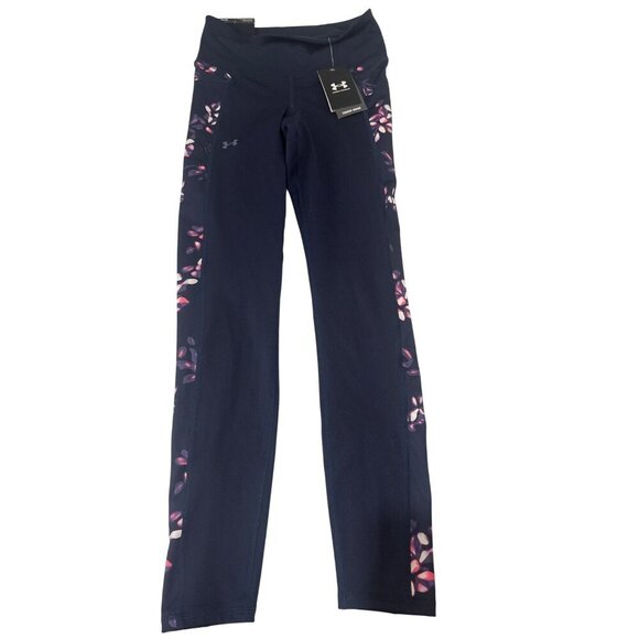 Under Armour Womens ColdGear Compression Leggings With Floral Side Panels & Phon - Picture 1 of 4